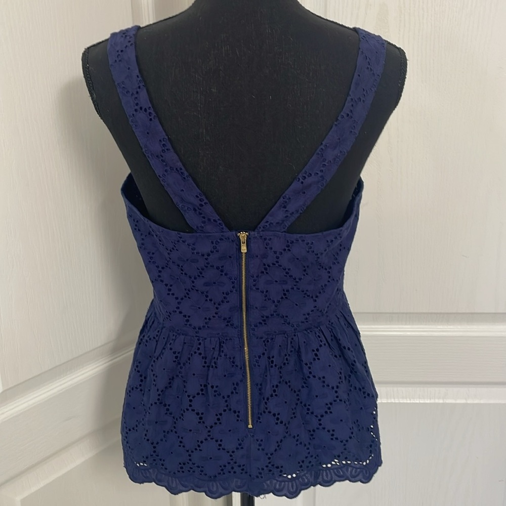 Lilly Pulitzer navy openwork broderie peplum top size 6 party evening S - Picture 7 of 9